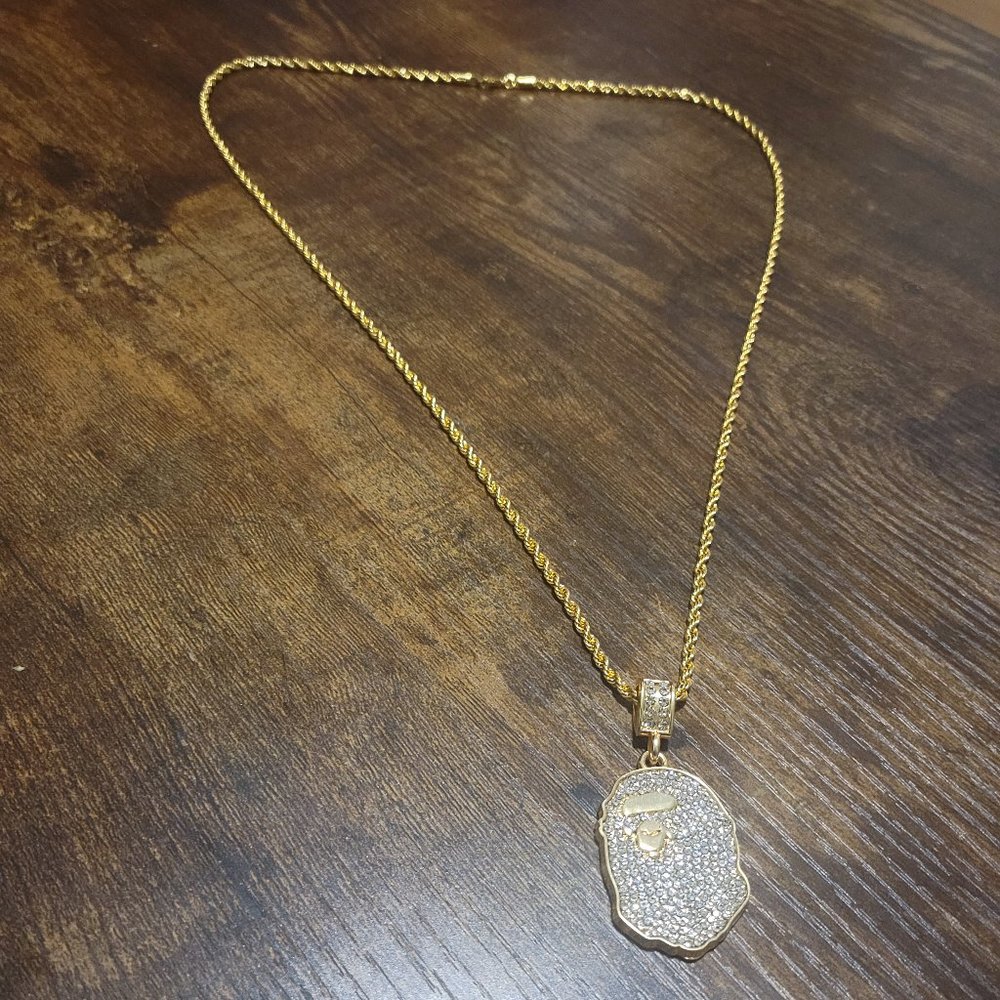 ICY 14k Gold Finish BAPE Pendant w/ free Rope Chain